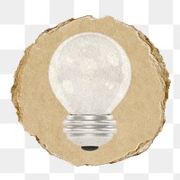 Light bulb png icon sticker, ripped paper badge, transparent background