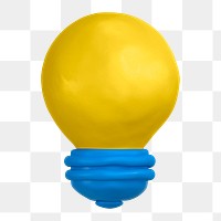 Light bulb png, clay icon sticker, 3D rendering, transparent background