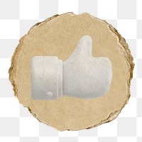 Thumbs up png icon sticker, ripped paper badge, transparent background