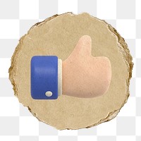 Thumbs up png icon sticker, ripped paper badge, transparent background