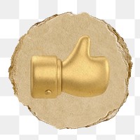 Thumbs up png icon sticker, ripped paper badge, transparent background