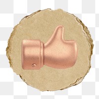 Thumbs up png icon sticker, ripped paper badge, transparent background