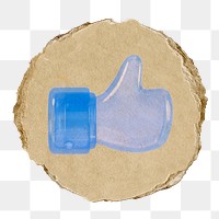 Thumbs up png icon sticker, ripped paper badge, transparent background