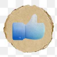 Thumbs up png icon sticker, ripped paper badge, transparent background