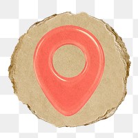 Location pin png icon sticker, ripped paper badge, transparent background