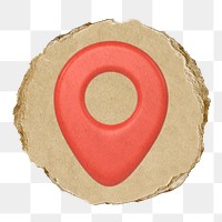 Location pin png icon sticker, ripped paper badge, transparent background