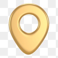 Gold location png icon sticker, 3D rendering, transparent background