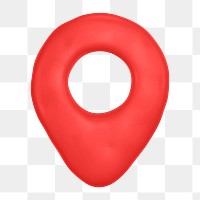 Red location pin png icon sticker, 3D rendering, transparent background