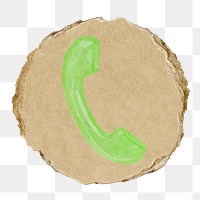 Telephone, contact png icon sticker, ripped paper badge, transparent background