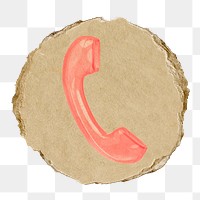 Telephone, contact png icon sticker, ripped paper badge, transparent background