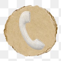 Telephone, contact png icon sticker, ripped paper badge, transparent background