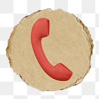 Telephone, contact png icon sticker, ripped paper badge, transparent background