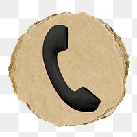 Telephone, contact png icon sticker, ripped paper badge, transparent background