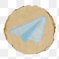 Paper plane png icon sticker, ripped paper badge, transparent background