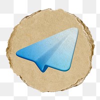 Paper plane png icon sticker, ripped paper badge, transparent background