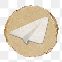 Paper plane png icon sticker, ripped paper badge, transparent background