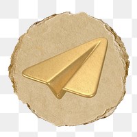 Paper plane png icon sticker, ripped paper badge, transparent background