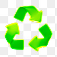 Neon green recycle, environment png icon sticker, 3D rendering, transparent background