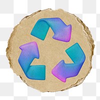 Recycle symbol png environment icon sticker, ripped paper badge, transparent background