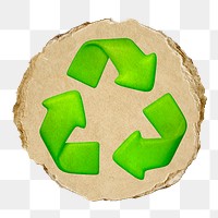 Recycle symbol png environment icon sticker, ripped paper badge, transparent background