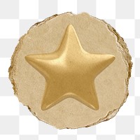 Star, favorite png icon sticker, ripped paper badge, transparent background