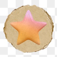 Star, favorite png icon sticker, ripped paper badge, transparent background