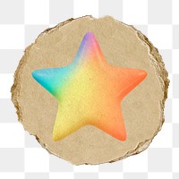 Star, favorite png icon sticker, ripped paper badge, transparent background