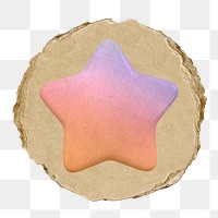 Star, favorite png icon sticker, ripped paper badge, transparent background