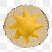 Sun, weather png icon sticker, ripped paper badge, transparent background