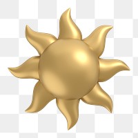 Gold sun png, weather icon sticker, 3D rendering, transparent background