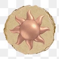 Sun, weather png icon sticker, ripped paper badge, transparent background