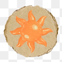 Sun, weather png icon sticker, ripped paper badge, transparent background