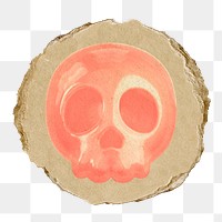 Human skull png icon sticker, ripped paper badge, transparent background