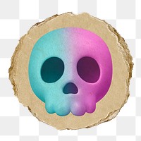 Human skull png icon sticker, ripped paper badge, transparent background