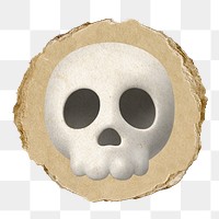Human skull png icon sticker, ripped paper badge, transparent background