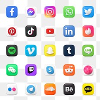 Popular social media icons png set in 3D design with Facebook, Instagram, Twitter, TikTok, YouTube etc. 25 MAY 2022 - BANGKOK, THAILAND