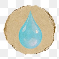 Water drop, environment png icon sticker, ripped paper badge, transparent background