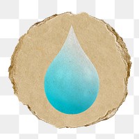 Water drop, environment png icon sticker, ripped paper badge, transparent background