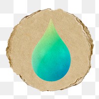 Water drop, environment png icon sticker, ripped paper badge, transparent background