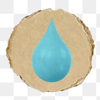Water drop, environment png icon sticker, ripped paper badge, transparent background