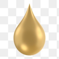 Gold water drop png icon sticker, 3D rendering, transparent background