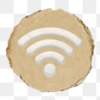 White wifi png icon sticker, ripped paper badge, transparent background