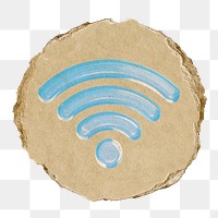 Wifi network png, glossy icon sticker, ripped paper badge, transparent background