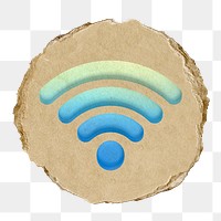 Wifi network png icon sticker, ripped paper badge, transparent background