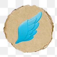 Angel wing png icon sticker, ripped paper badge, transparent background