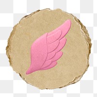 Angel wing png icon sticker, ripped paper badge, transparent background