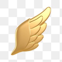 Angel wing png, gold icon sticker, 3D rendering, transparent background