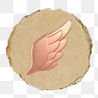 Angel wing png icon sticker, ripped paper badge, transparent background