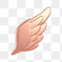 Angel wing png icon sticker, rose gold 3D rendering, transparent background