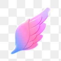 Angel wing png, neon icon sticker, 3D rendering, transparent background
